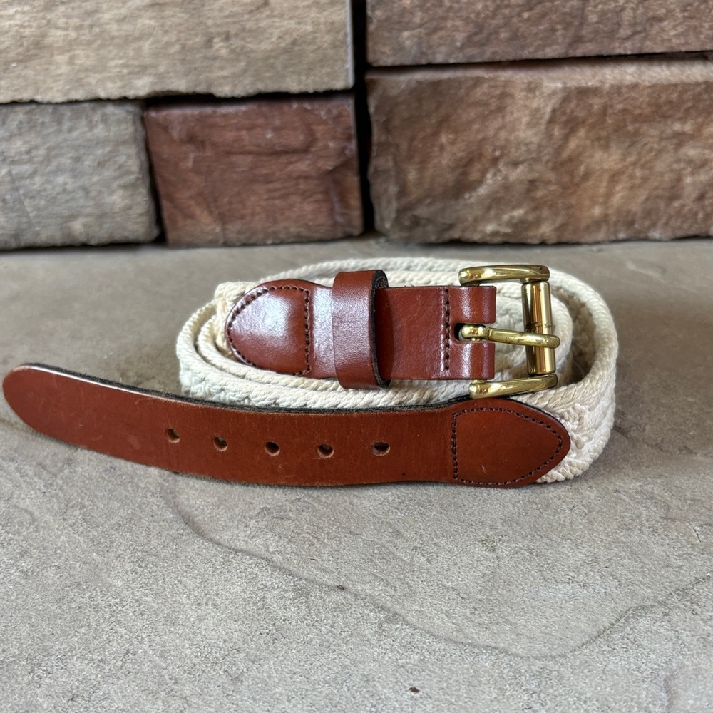 Leather Man sz 42 hand made leather and cloth belt with solid brass buckle
